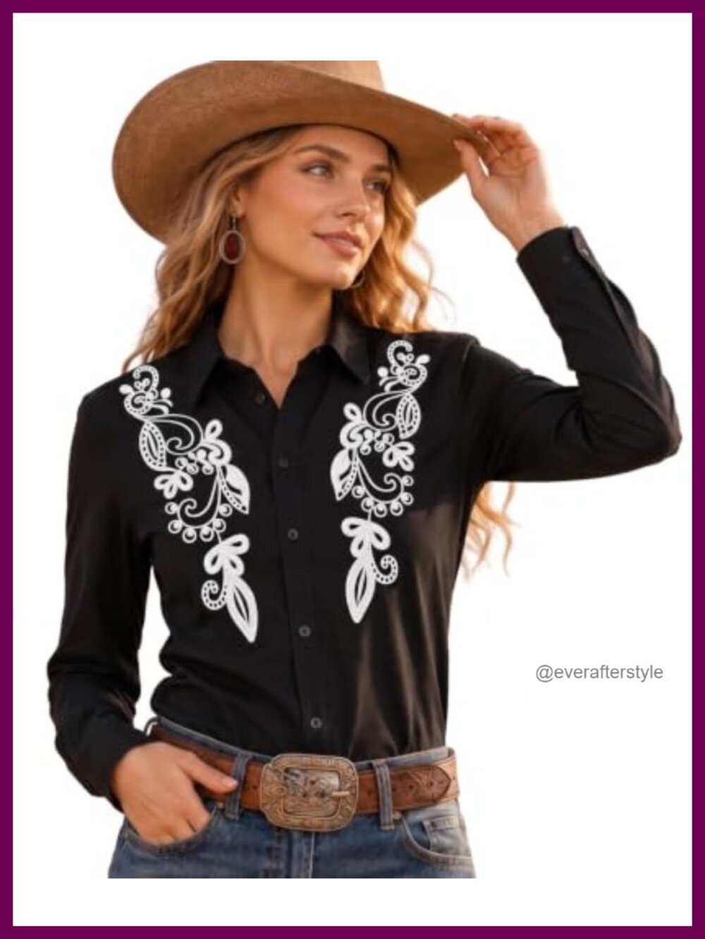 Women's Western Cowgirl Button Down Embroidered Long Sleeve Shirt
